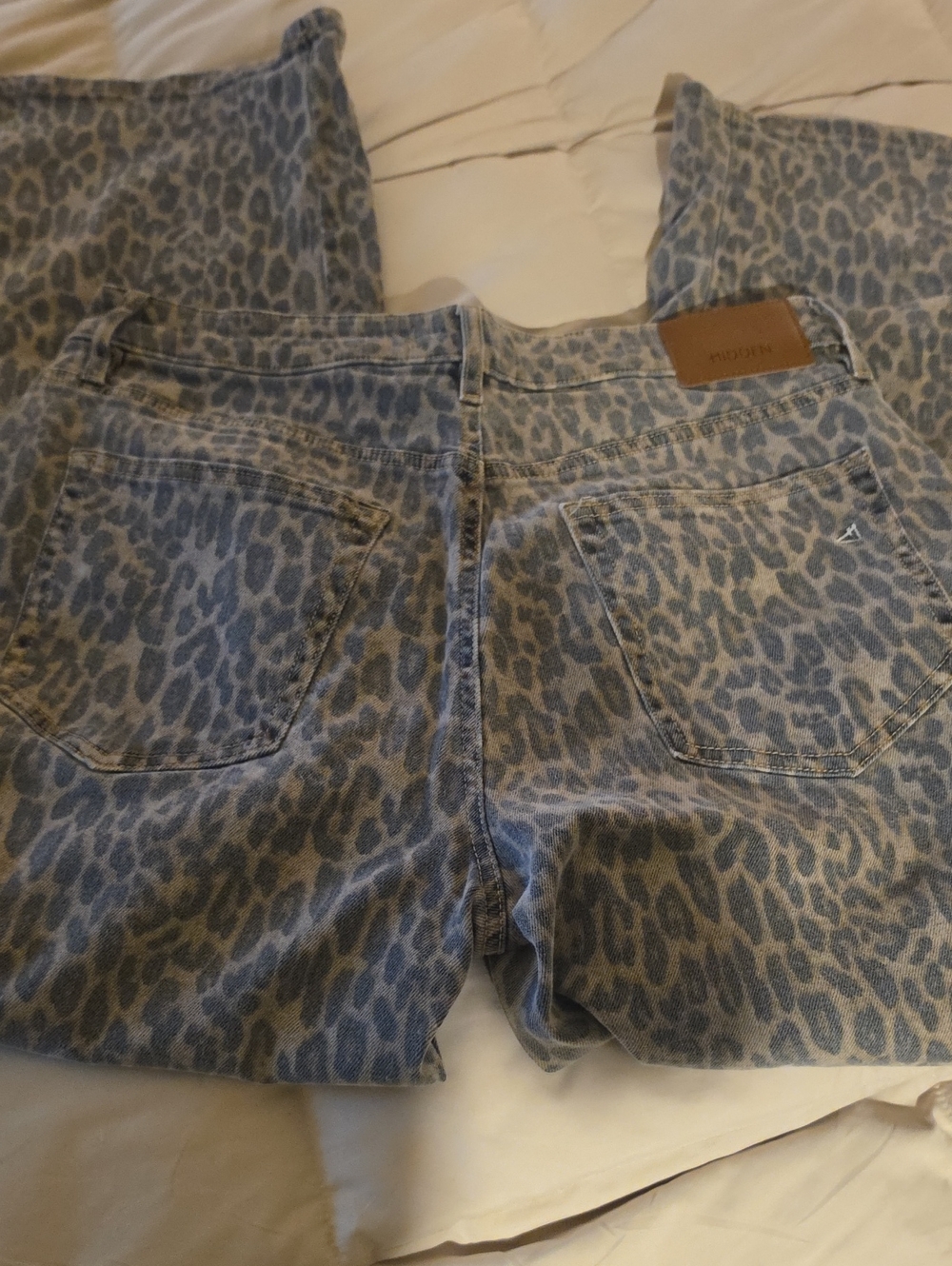 Boyfriend Jeans with Blue Leopard Print - Unbranded